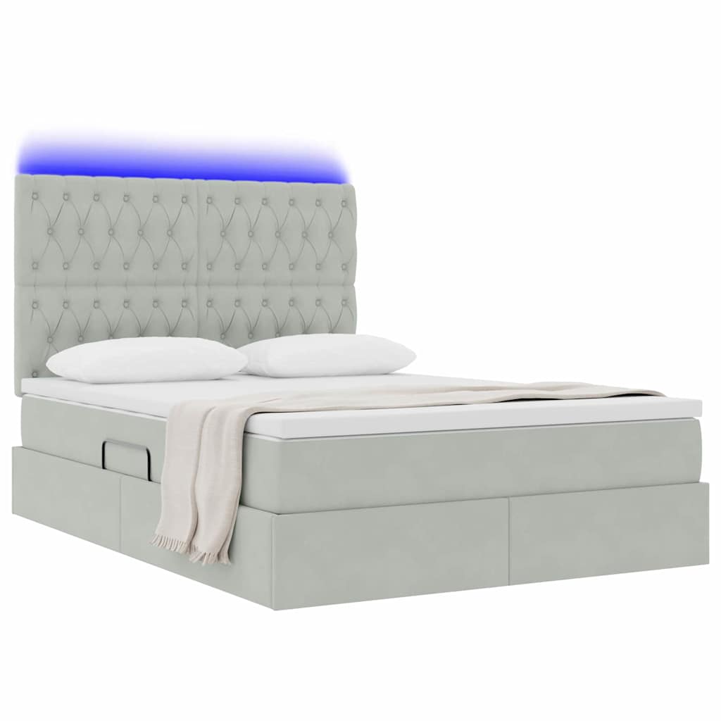Thumbnail - vidaXL Bett mit Stauraum und LED mit LED Hellgrau 140 x 190 cm Samt