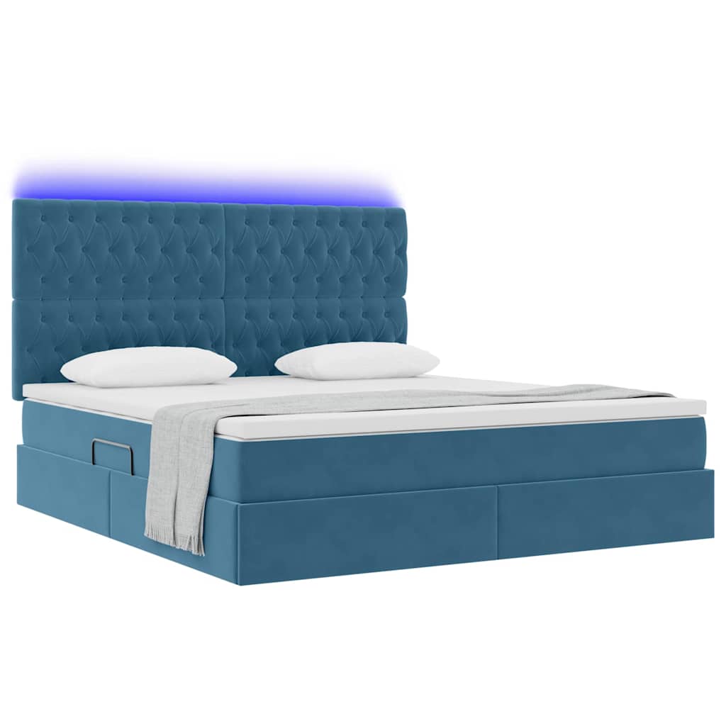 Thumbnail - vidaXL Bett mit Stauraum und LED mit LED Dunkelblau 160 x 200 cm Samt