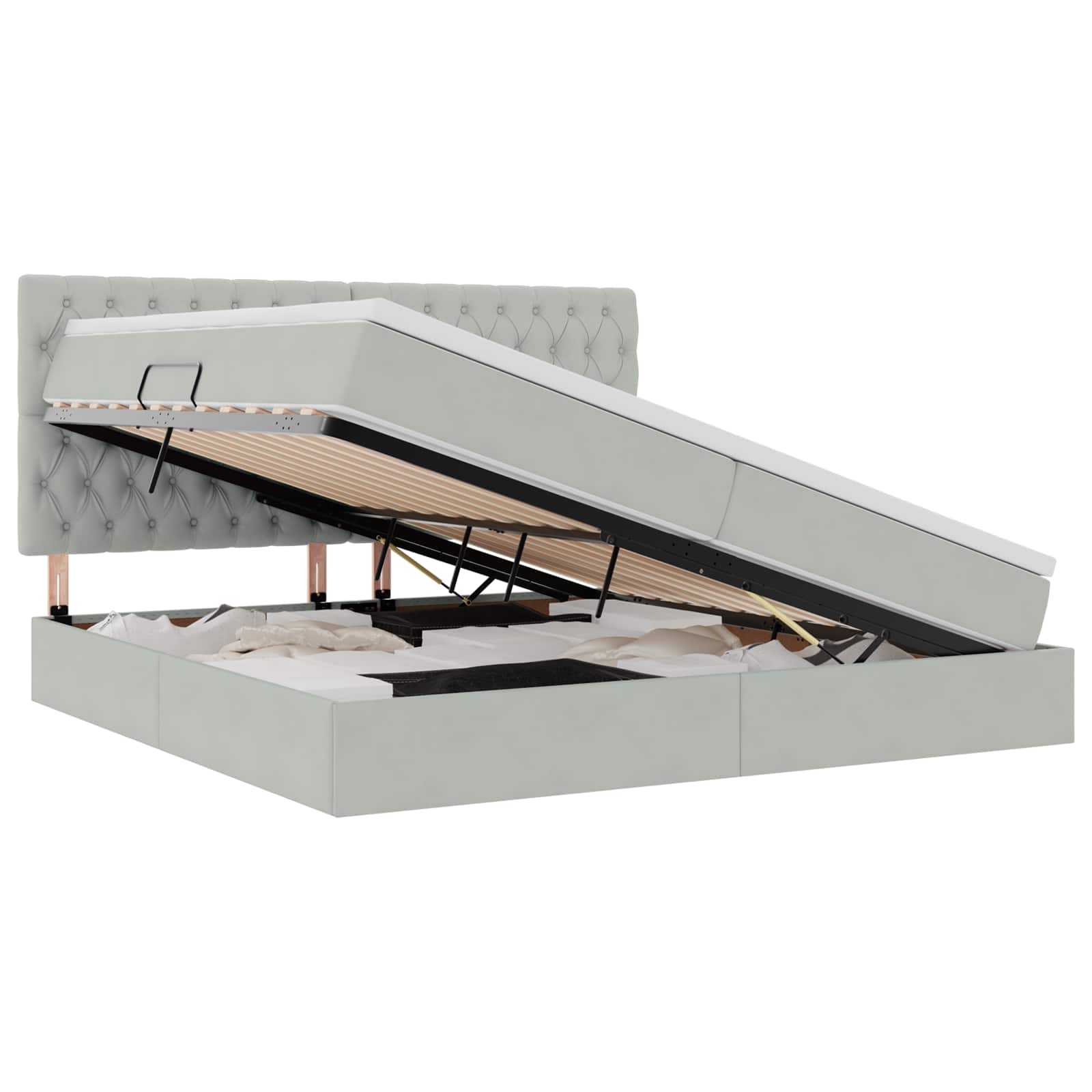 vidaXL LED Opslagbed met Matras Lichtgrijs 200 x 200 cm Fluweel, foto 3
