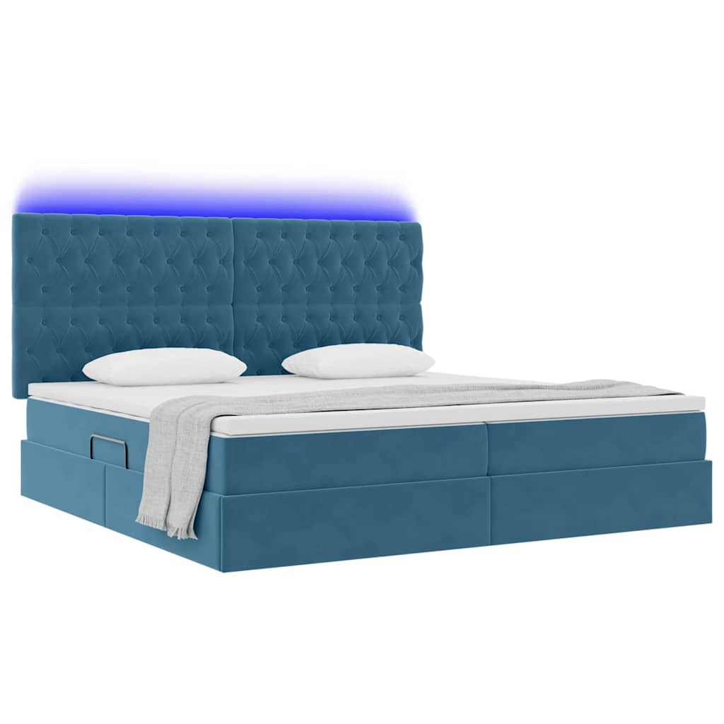 Thumbnail - vidaXL Bett mit Stauraum und LED mit LED Dunkelblau 200 x 200 cm Samt