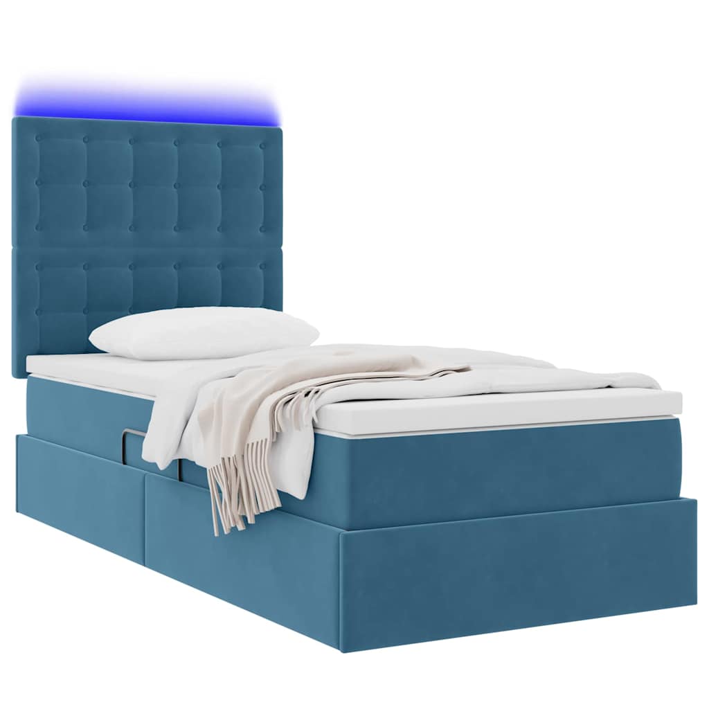 Thumbnail - vidaXL Bett mit Stauraum und LED mit LED Dunkelblau 90 x 200 cm Samt