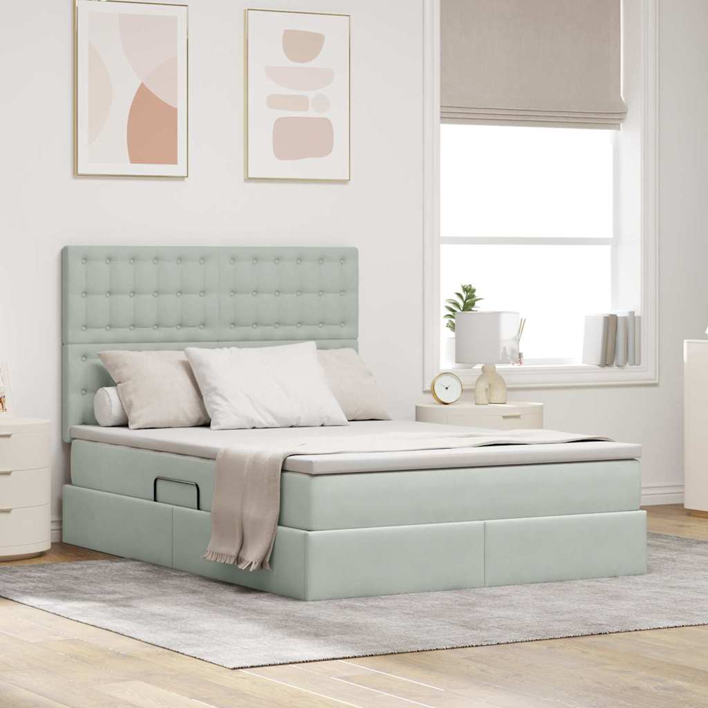 Paturi & cadre pat - Pat cu lumini cu bandă LED Gri deschis 140 x 190 cm Catifea