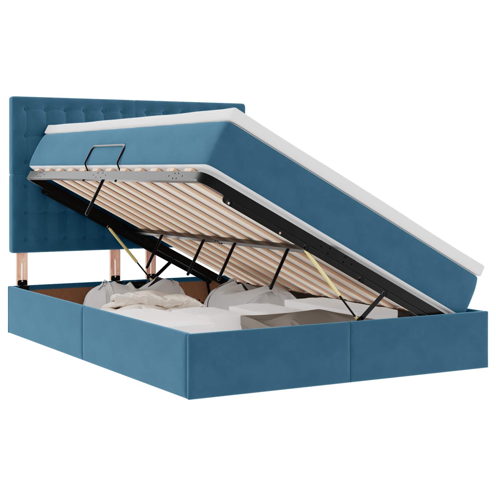 vidaXL LED Opslagbed met Matras Donkerblauw 140 x 200 cm Fluweel blauw, foto 3