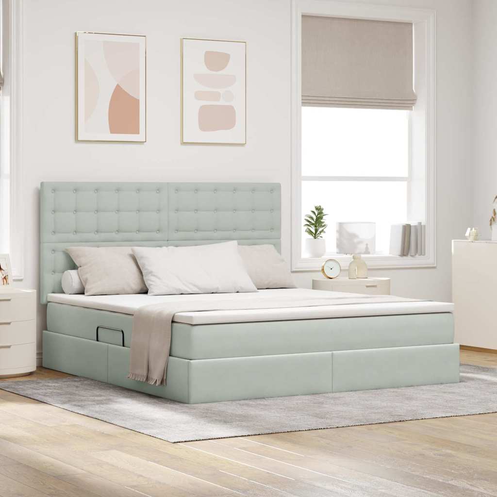 vidaXL Bett mit Stauraum und LED mit LED Hellgrau 160 x 200 cm Samt