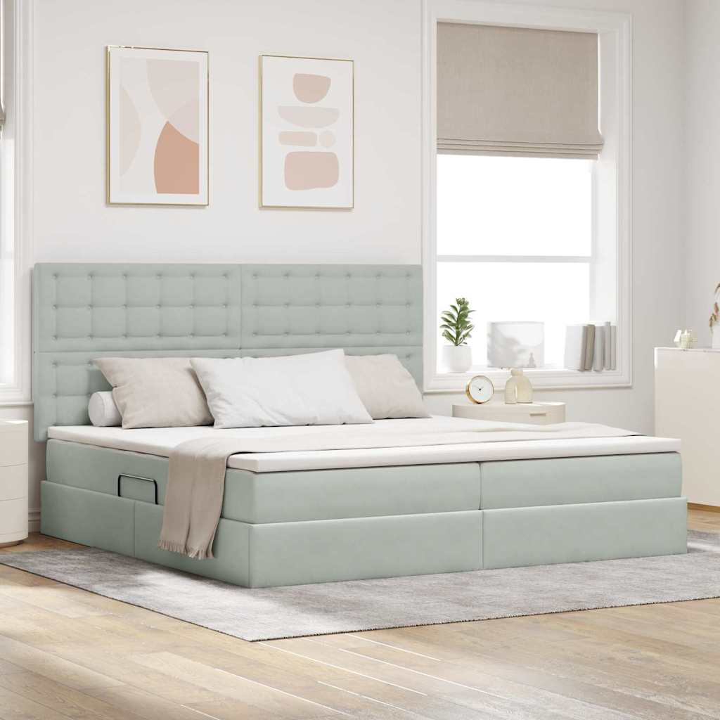 Paturi si accesorii - Pat cu lumini cu bandă LED Gri deschis 200 x 200 cm Catifea