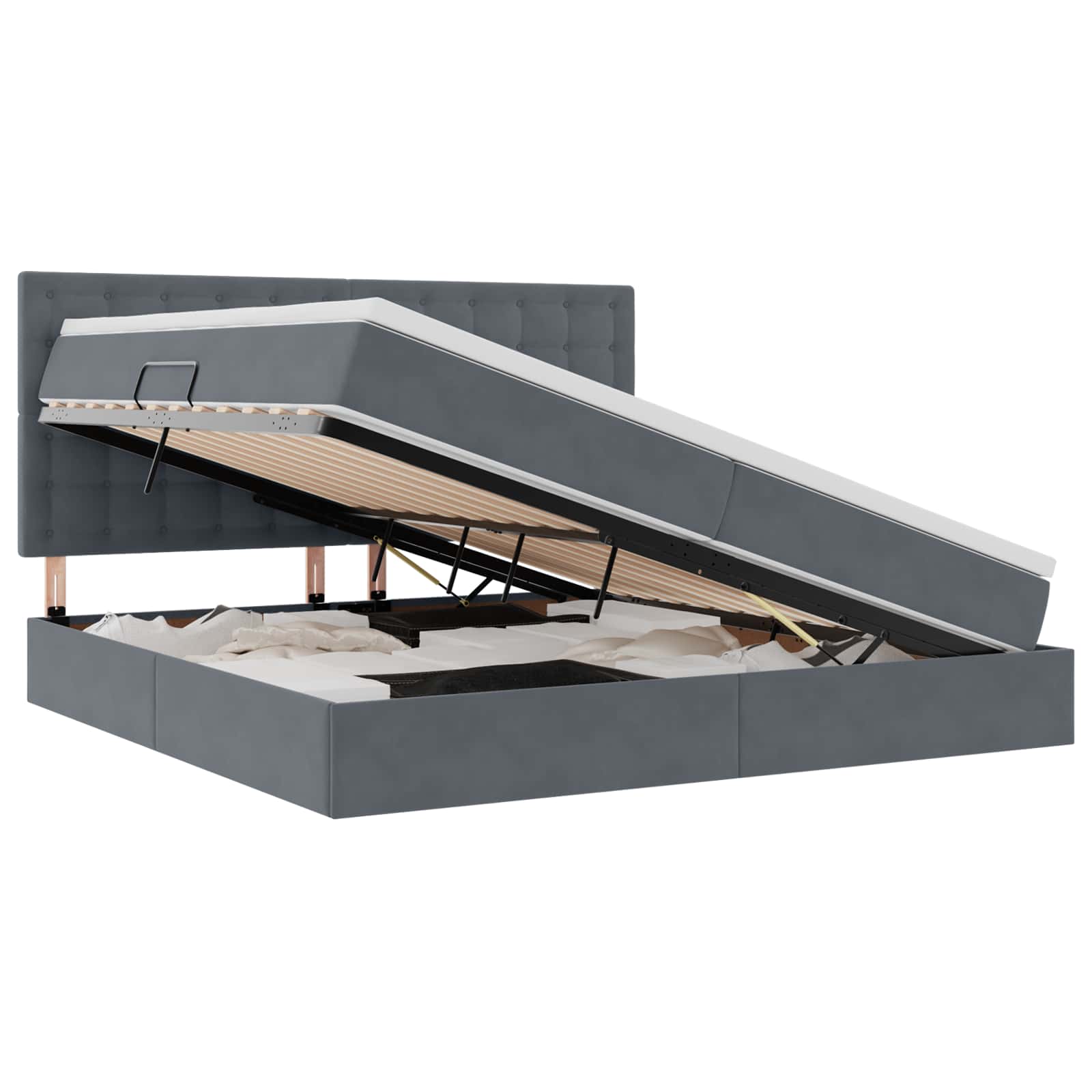 vidaXL LED Opslagbed met Matras Donkergrijs 200 x 200 cm Fluweel grijs, foto 3