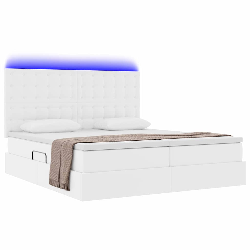 Thumbnail - vidaXL Bett mit LED-Lichtleisten Reinweiß 200 x 200 cm PVC
