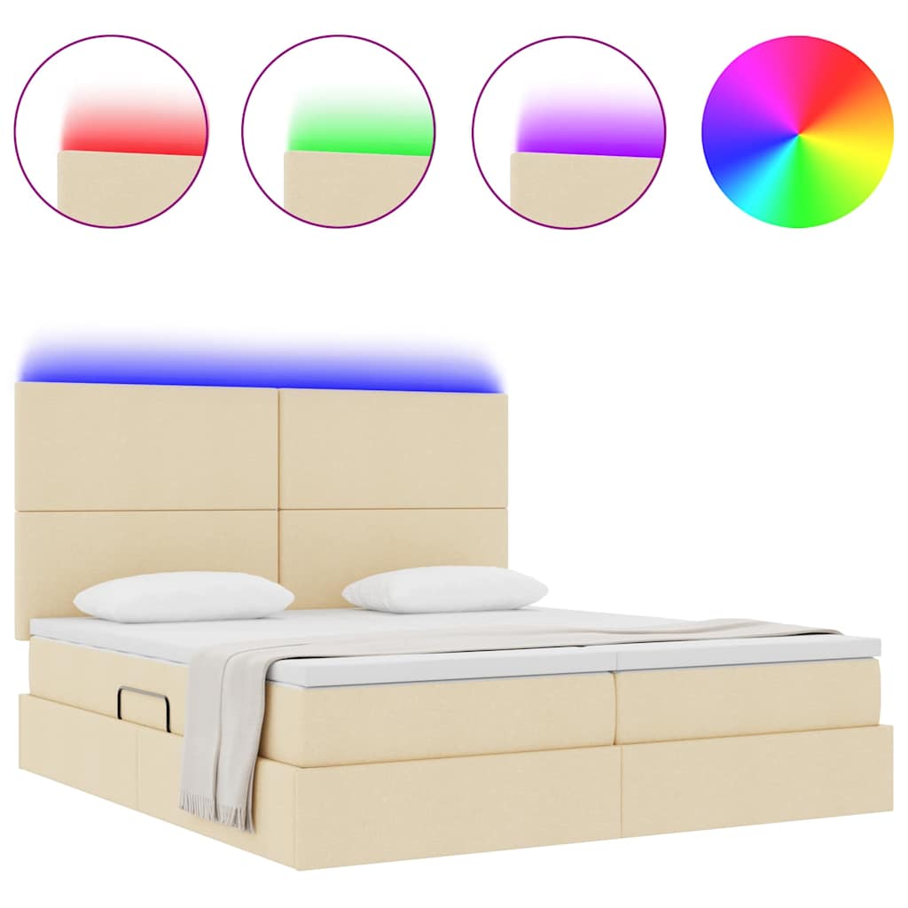 vidaXL LED Opslagbed met Matras Crème 180 x 200 cm Stof, foto 4