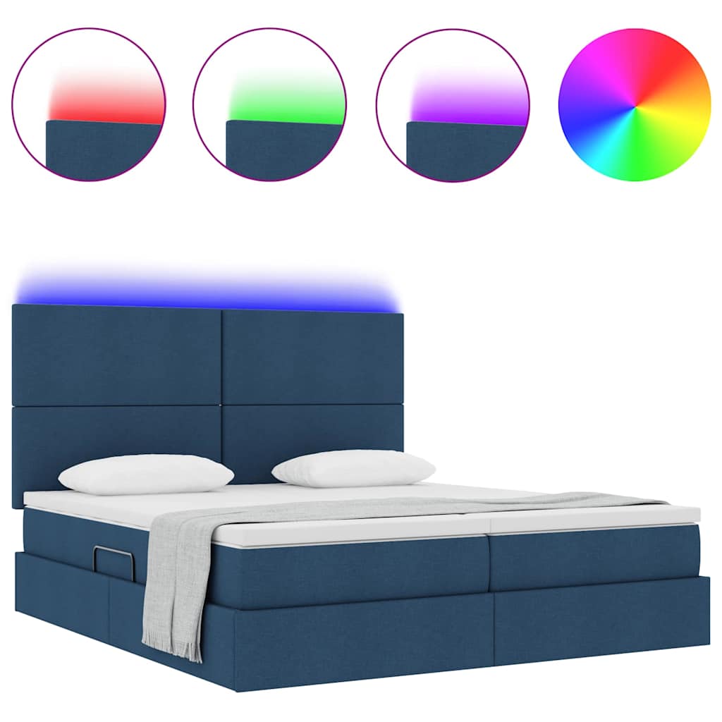 LED Κρεβάτι αποθήκευσης με στρώμα Μπλε 180 x 200 cm Ύφασμα - Image 4