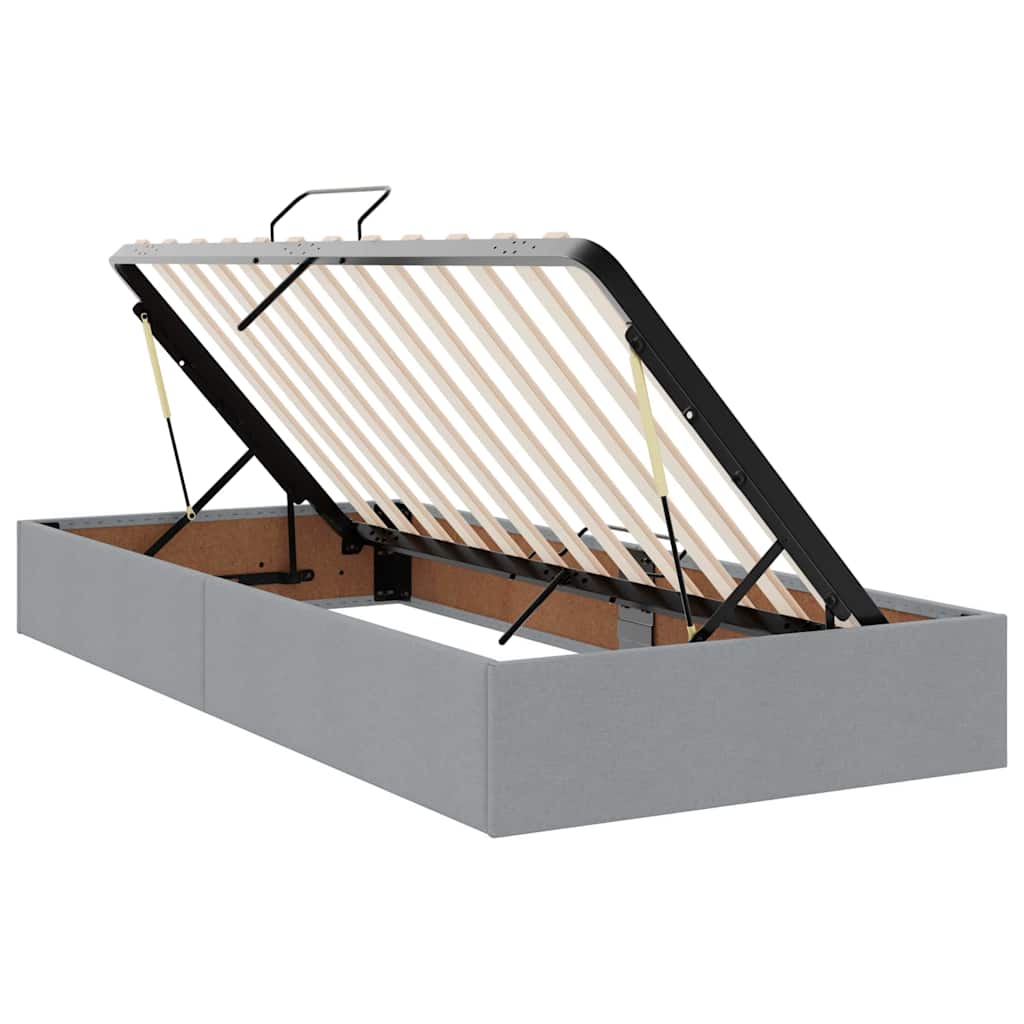 Postelja z LED lučmi z vzglavjem Svetlo siva 200 x 200 cm blago - slika 8