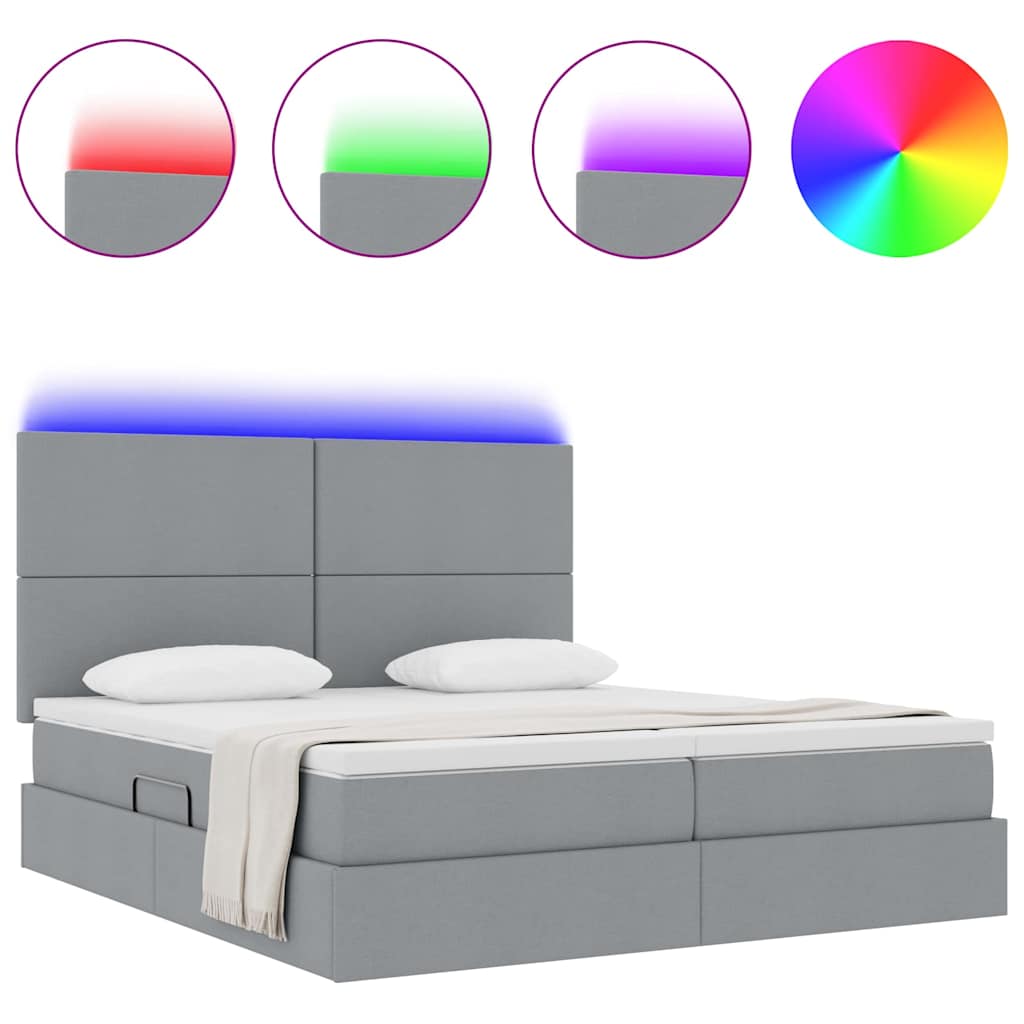 vidaXL LED Opslagbed met Matras Lichtgrijs 200 x 200 cm Stof, foto 4