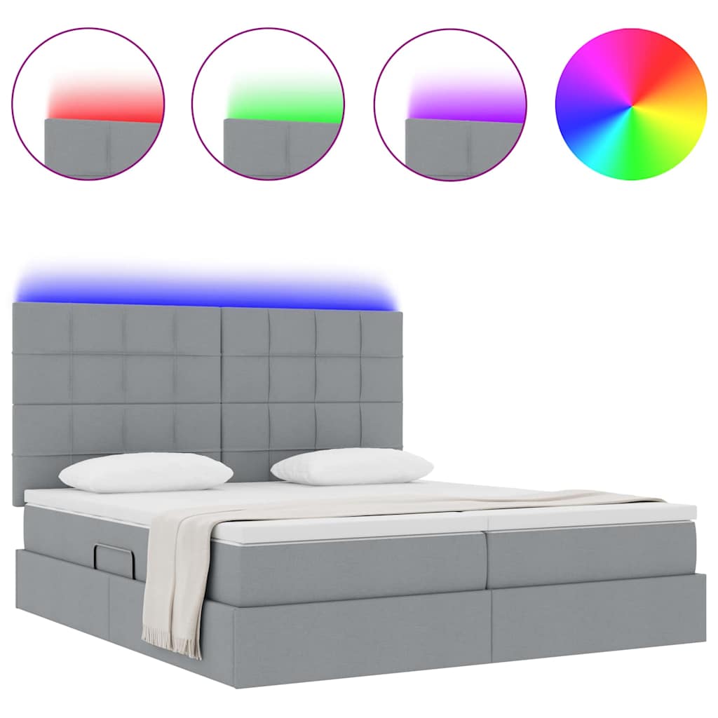 vidaXL LED Opslagbed met Matras Lichtgrijs 180 x 200 cm Stof, foto 4