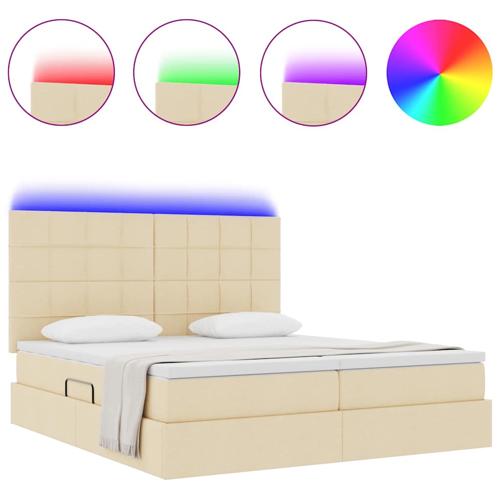 LED Κρεβάτι αποθήκευσης με στρώμα Κρέμ 180 x 200 cm Ύφασμα - Image 4