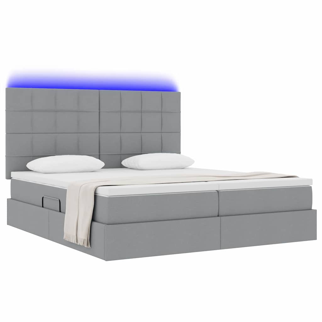 Thumbnail - vidaXL Bett mit LED-Lichtleisten Hellgrau 200 x 200 cm Stoff