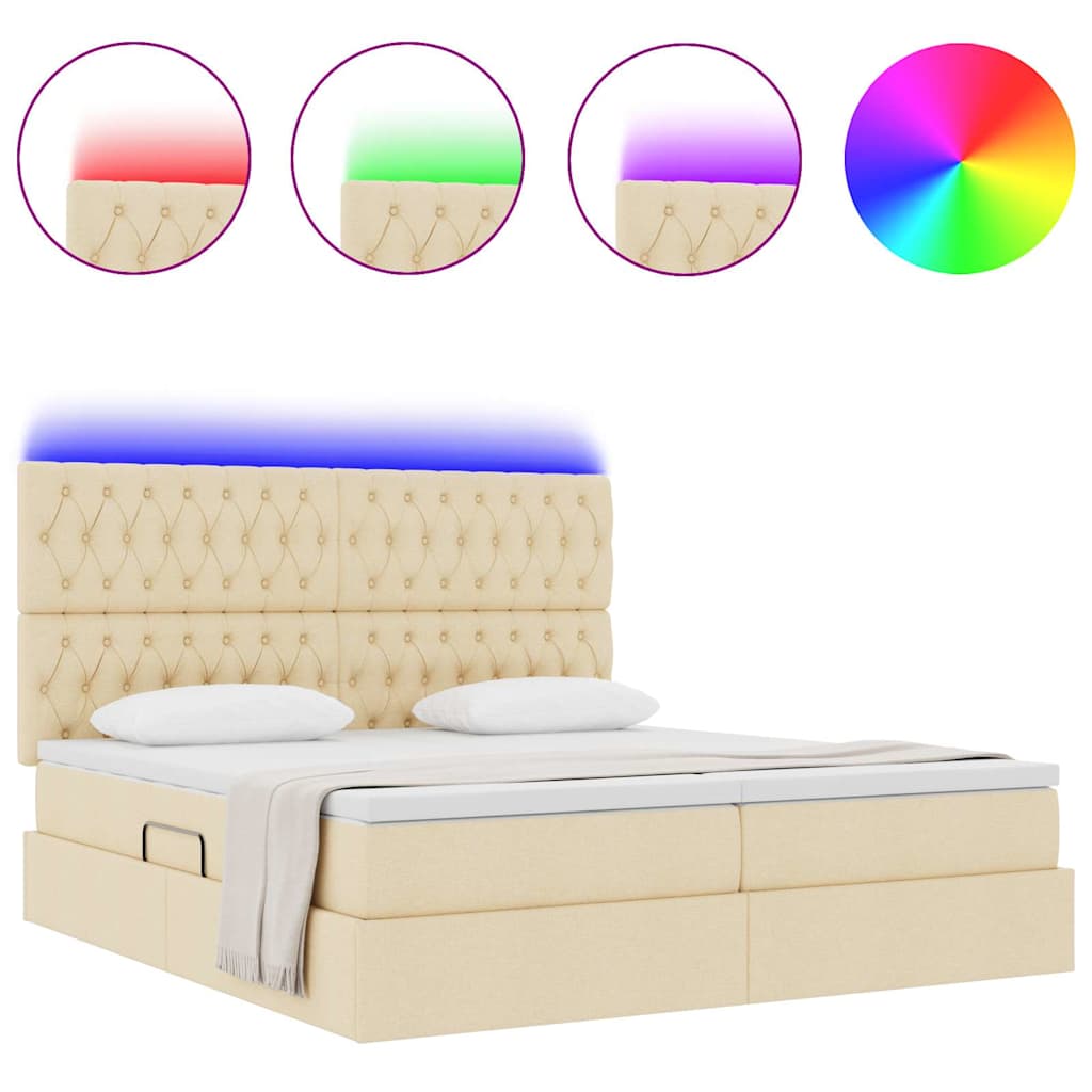 LED Κρεβάτι αποθήκευσης με στρώμα Κρέμ 180 x 200 cm Ύφασμα - Image 4