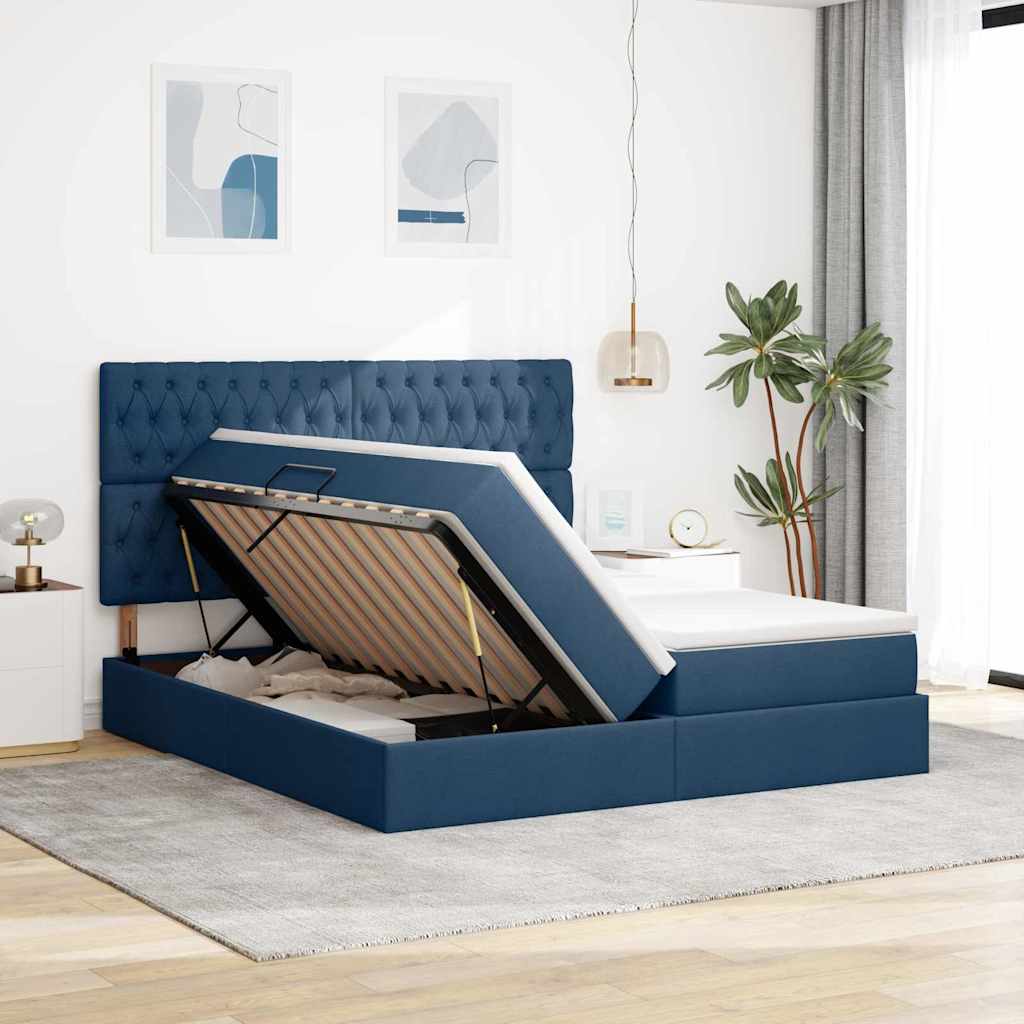 Postel s LED pásky s čelo s úložištěm Modrá 180 x 200 cm textil - obrázek 4