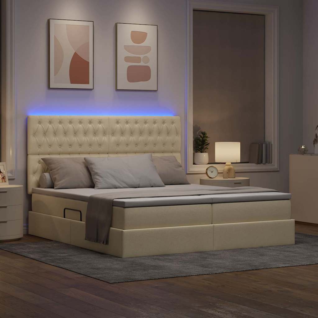 Postel s LED pásky s čelo Krémová 200 x 200 cm textil - obrázek 5