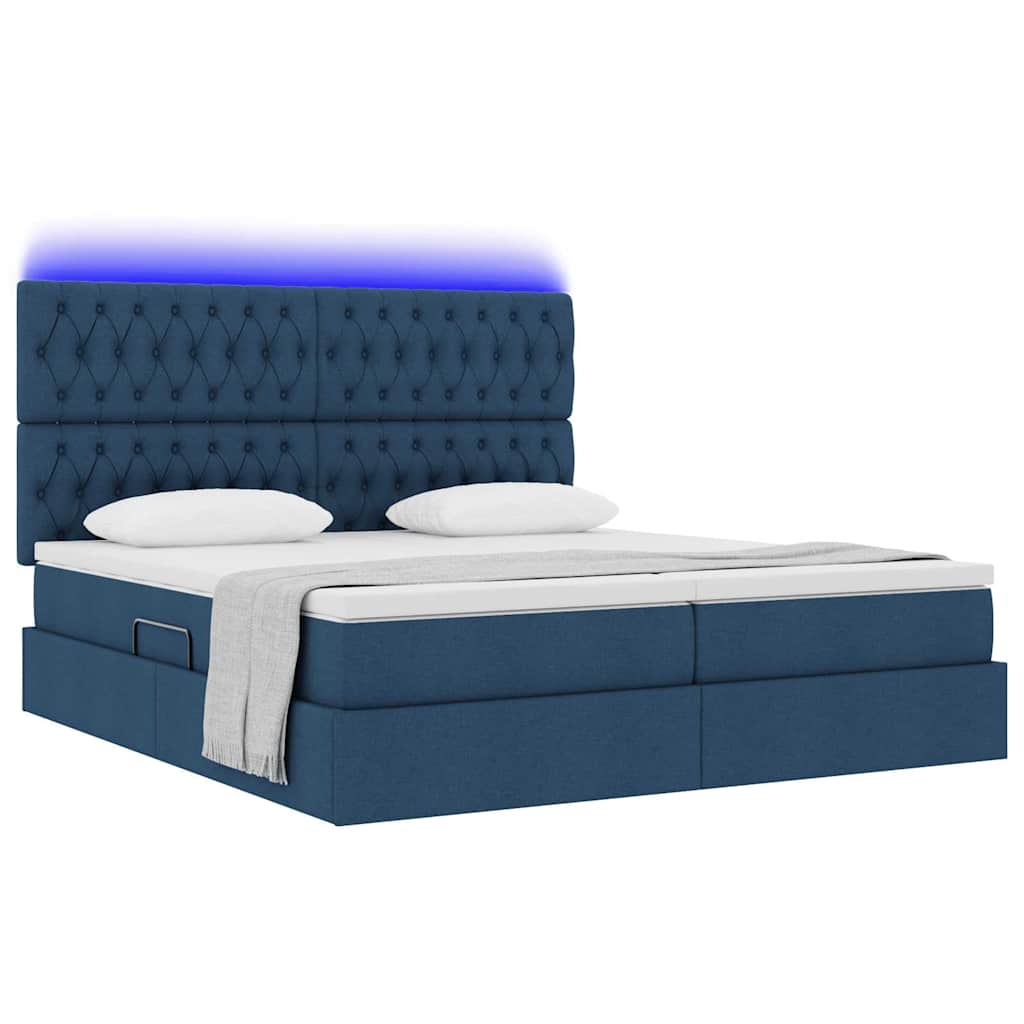 Thumbnail - vidaXL Bett mit LED-Lichtleisten mit Kopfteil Blau 200 x 200 cm Stoff