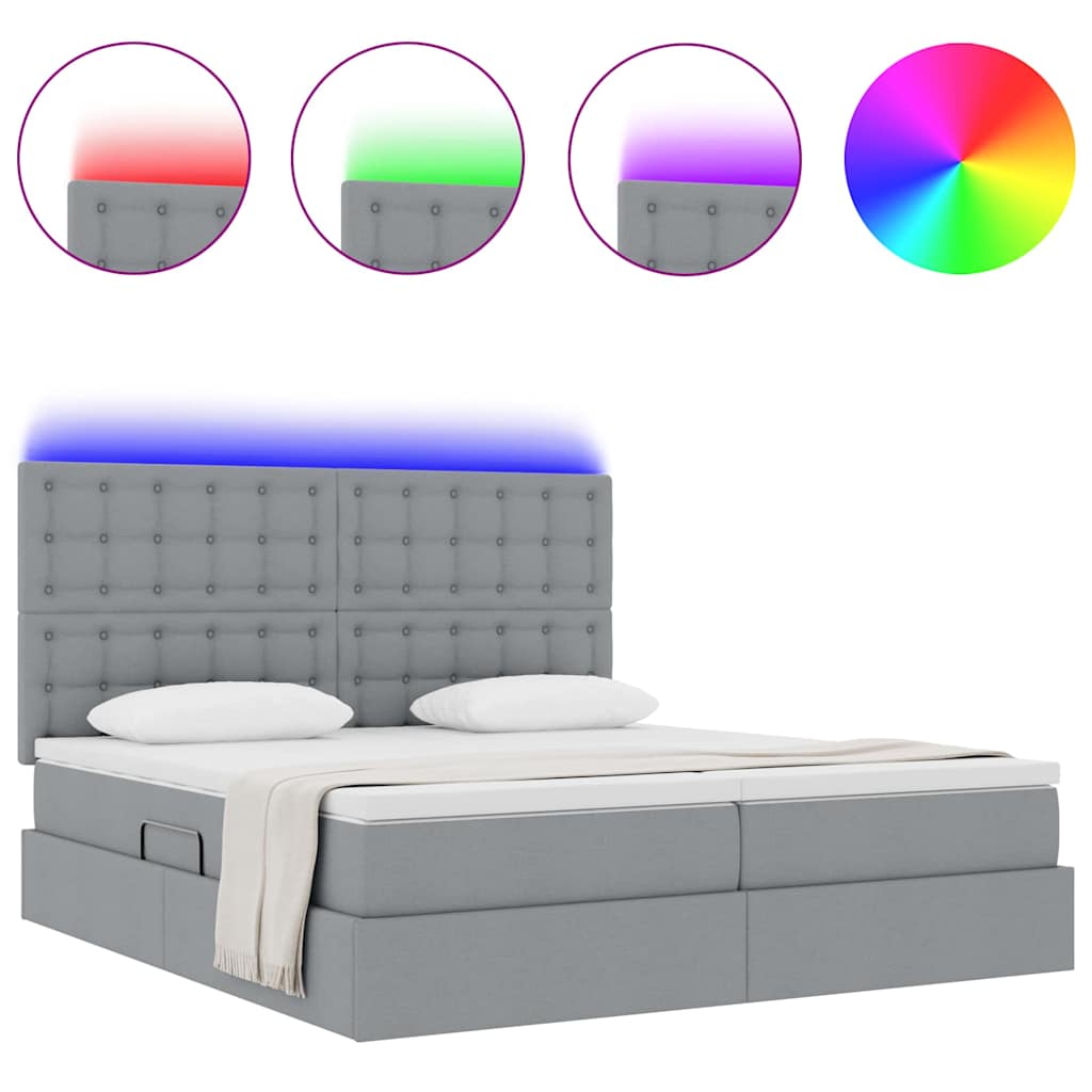 vidaXL LED Opslagbed met Matras Lichtgrijs 200 x 200 cm Stof, foto 4