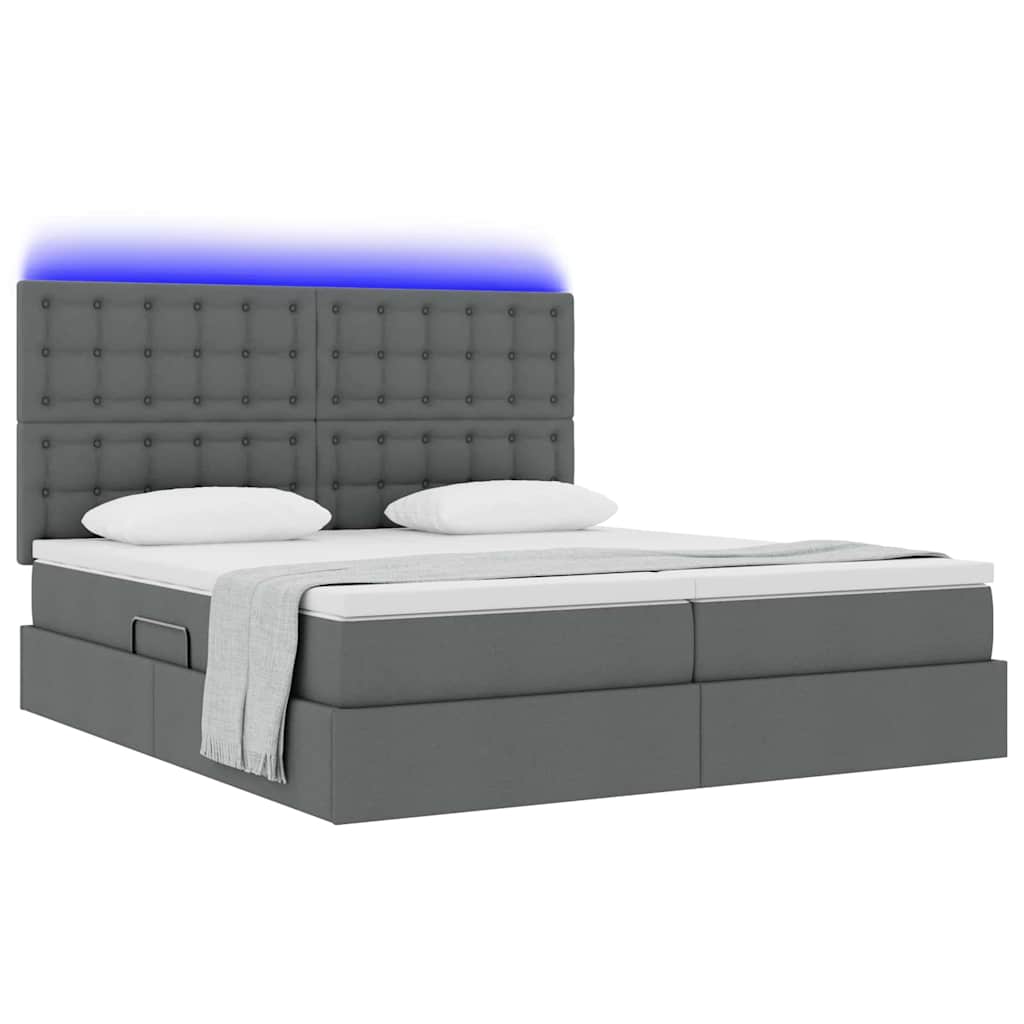 Thumbnail - vidaXL Bett mit LED-Lichtleisten Dunkelgrau 200 x 200 cm Stoff