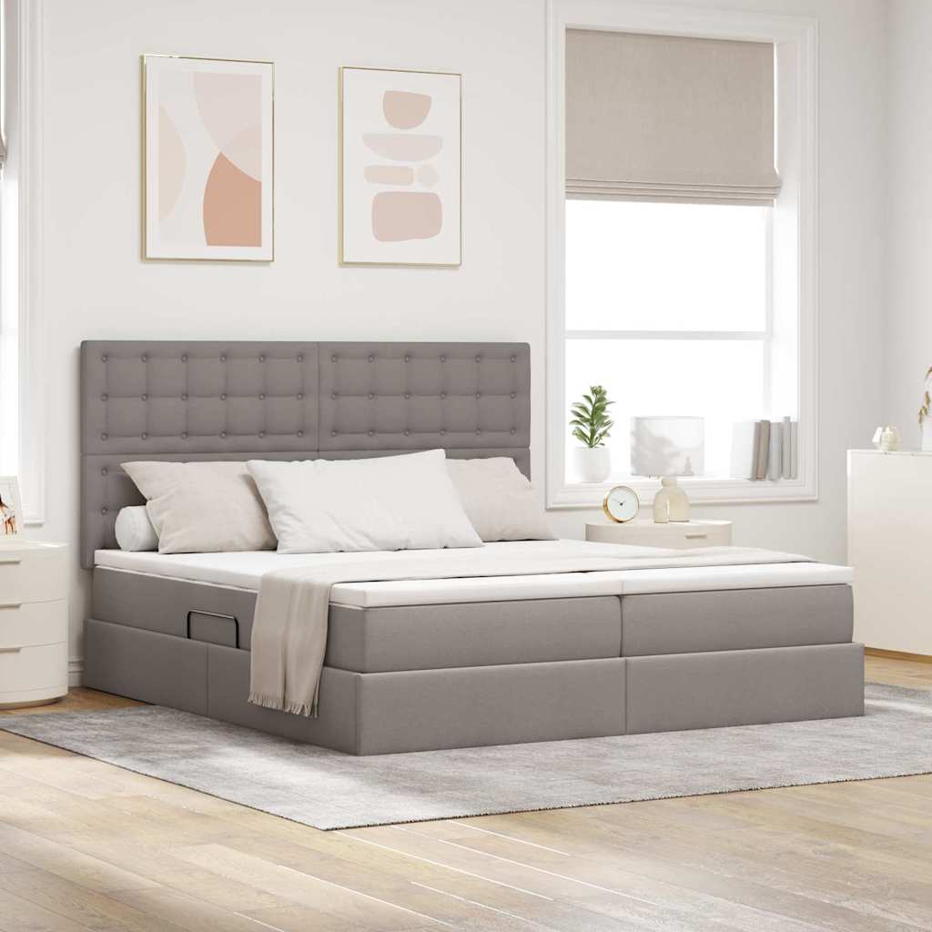 Postel s LED pásovými světly s čelo Taupe 200 x 200 cm textil