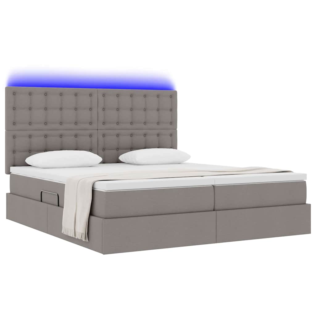 Postel s LED pásovými světly s čelo Taupe 200 x 200 cm textil - obrázek 3