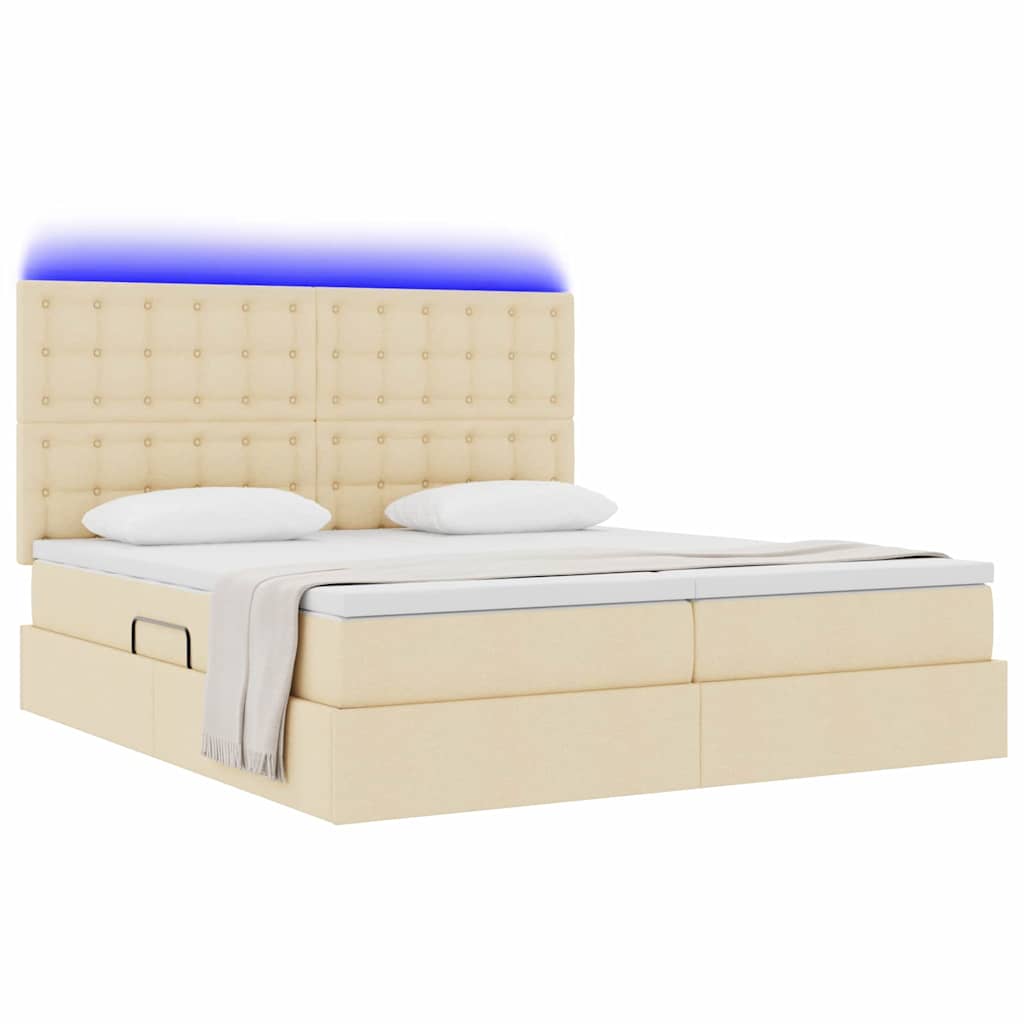 Thumbnail - vidaXL Bett mit LED-Lichtleisten mit Kopfteil Creme 200 x 200 cm Stoff
