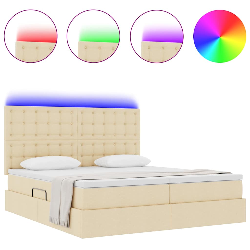 vidaXL LED Opslagbed met Matras Crème 200 x 200 cm Stof, foto 4