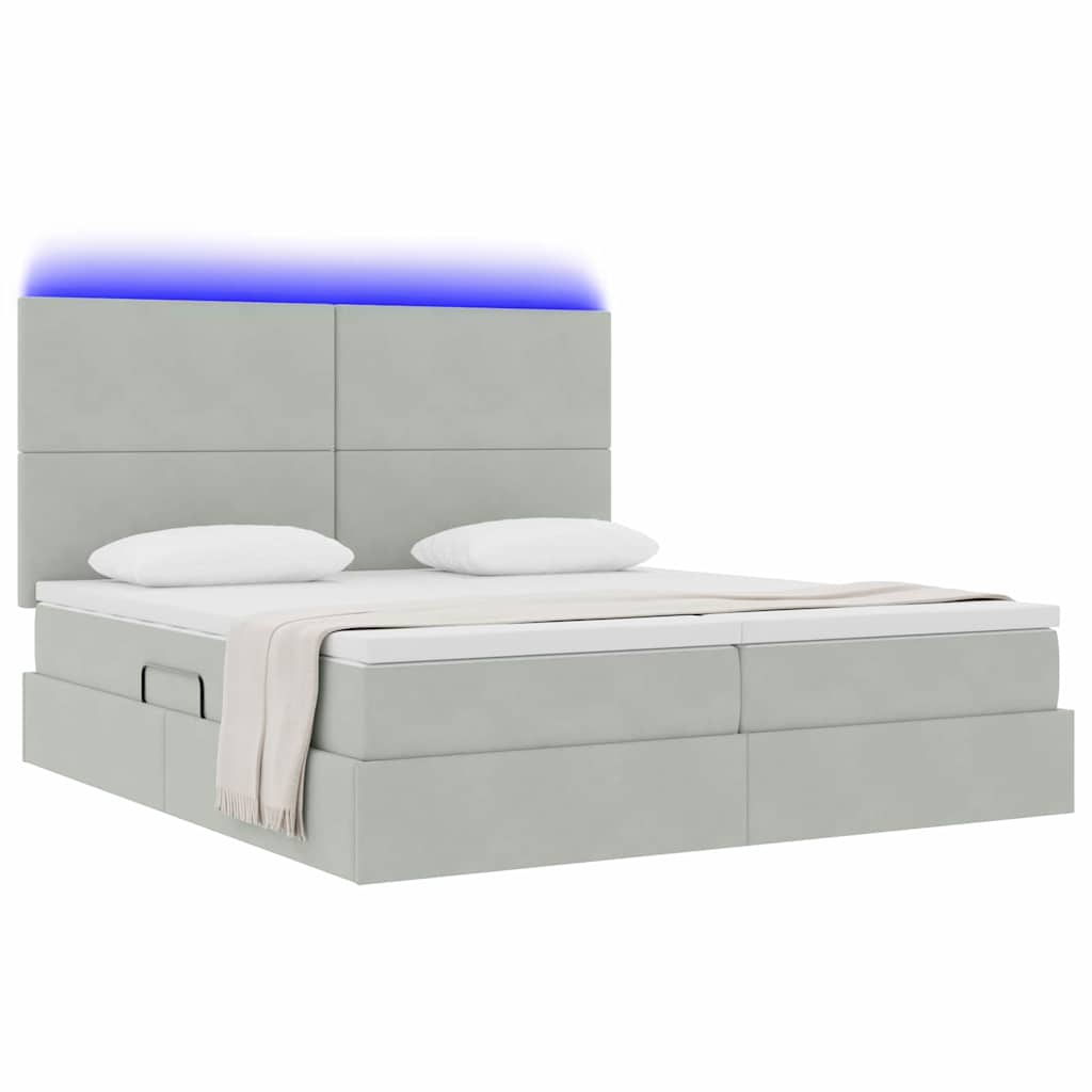 Thumbnail - vidaXL Bett mit LED-Lichtleisten Hellgrau 180 x 200 cm Samt