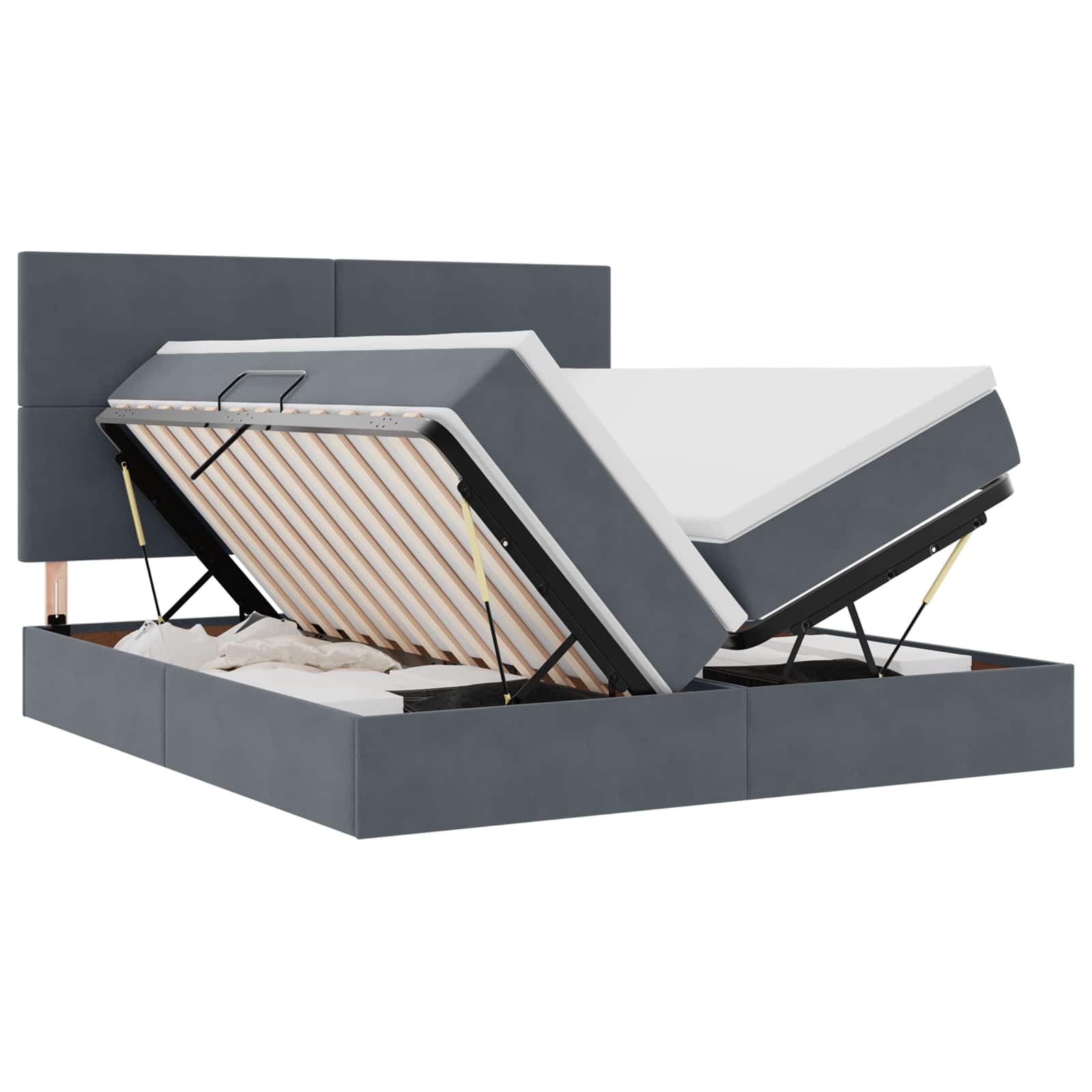 vidaXL LED Opslagbed met Matras Donkergrijs 200 x 200 cm Fluweel grijs, foto 3