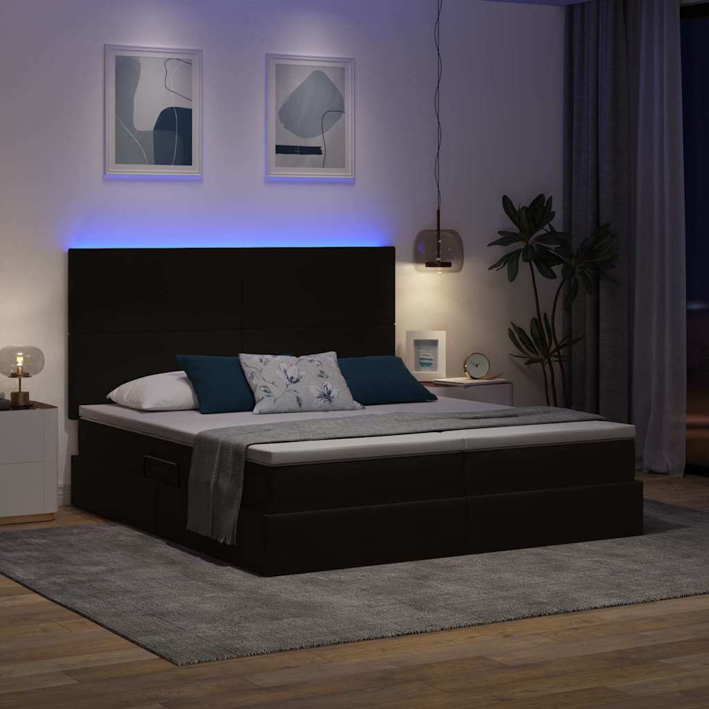 Postel s LED pásky s čelo s úložištěm Černá 200 x 200 cm samet - obrázek 5