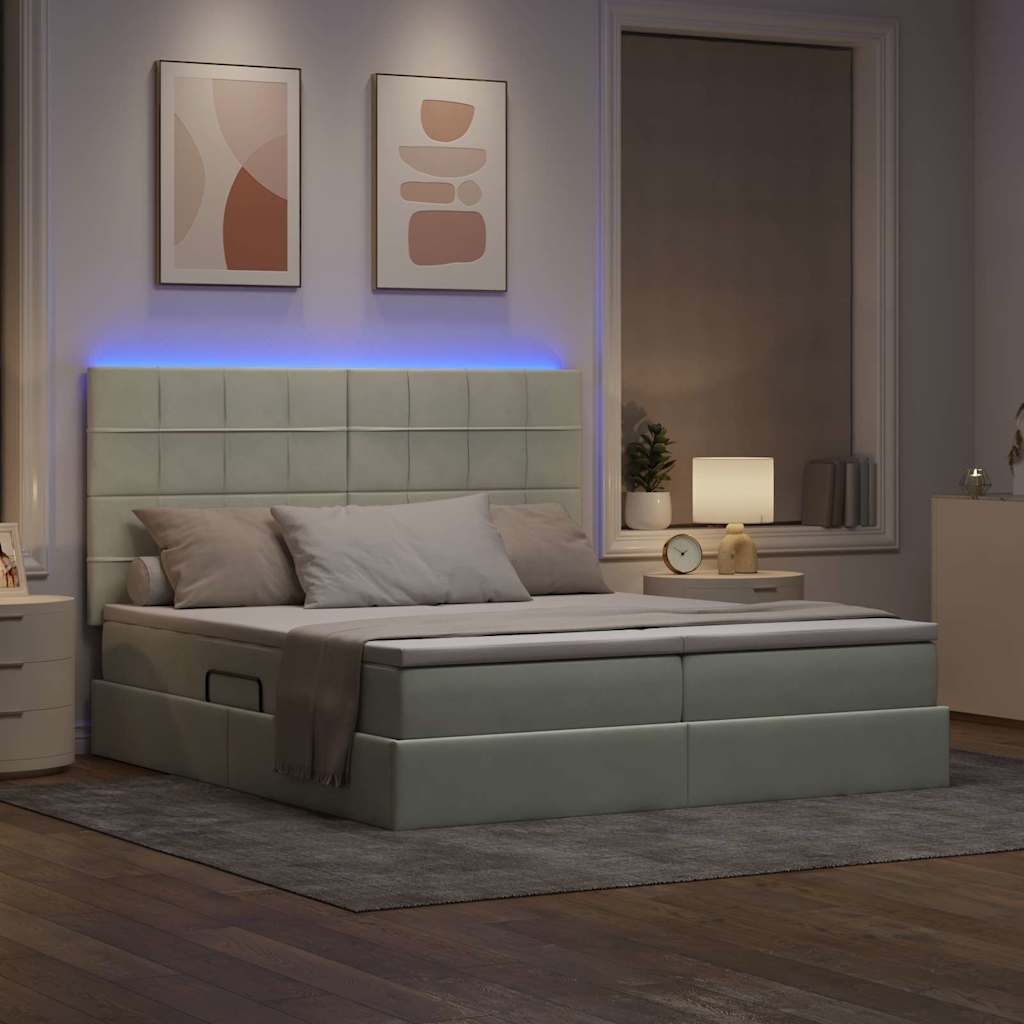 Postel s LED pásky s čelo Světle šedá 200 x 200 cm samet - obrázek 5