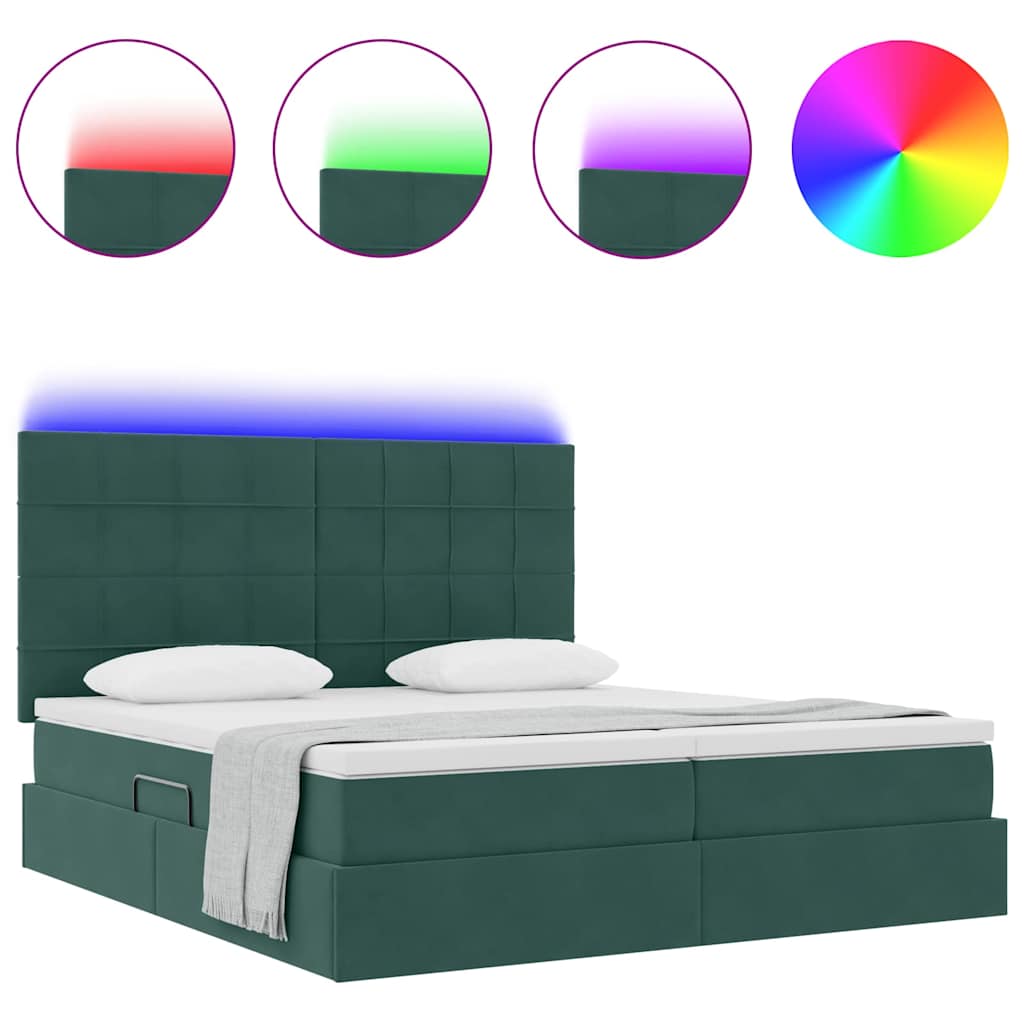 vidaXL LED Opslagbed met Matras Donkergroen 200 x 200 cm Fluweel groen, foto 4