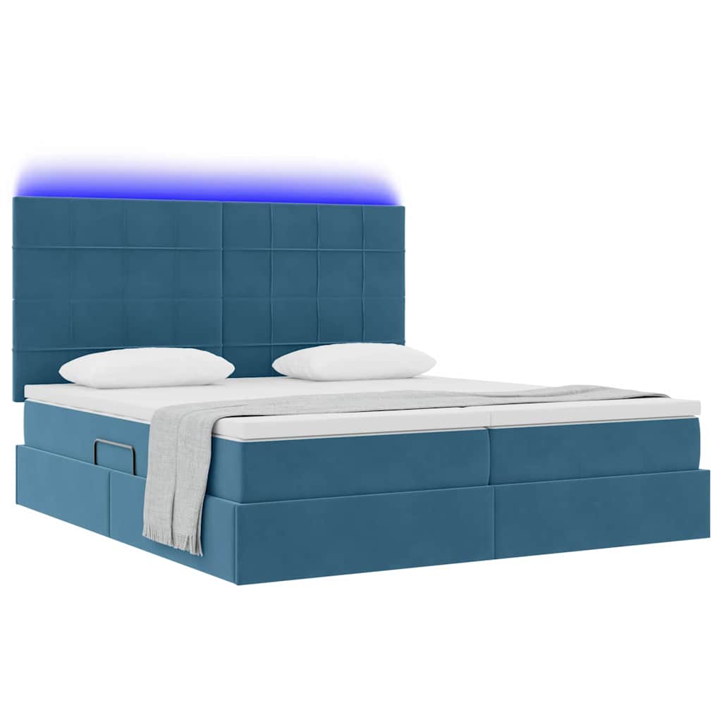 Thumbnail - vidaXL Bett mit LED-Lichtleisten Dunkelblau 200 x 200 cm Samt