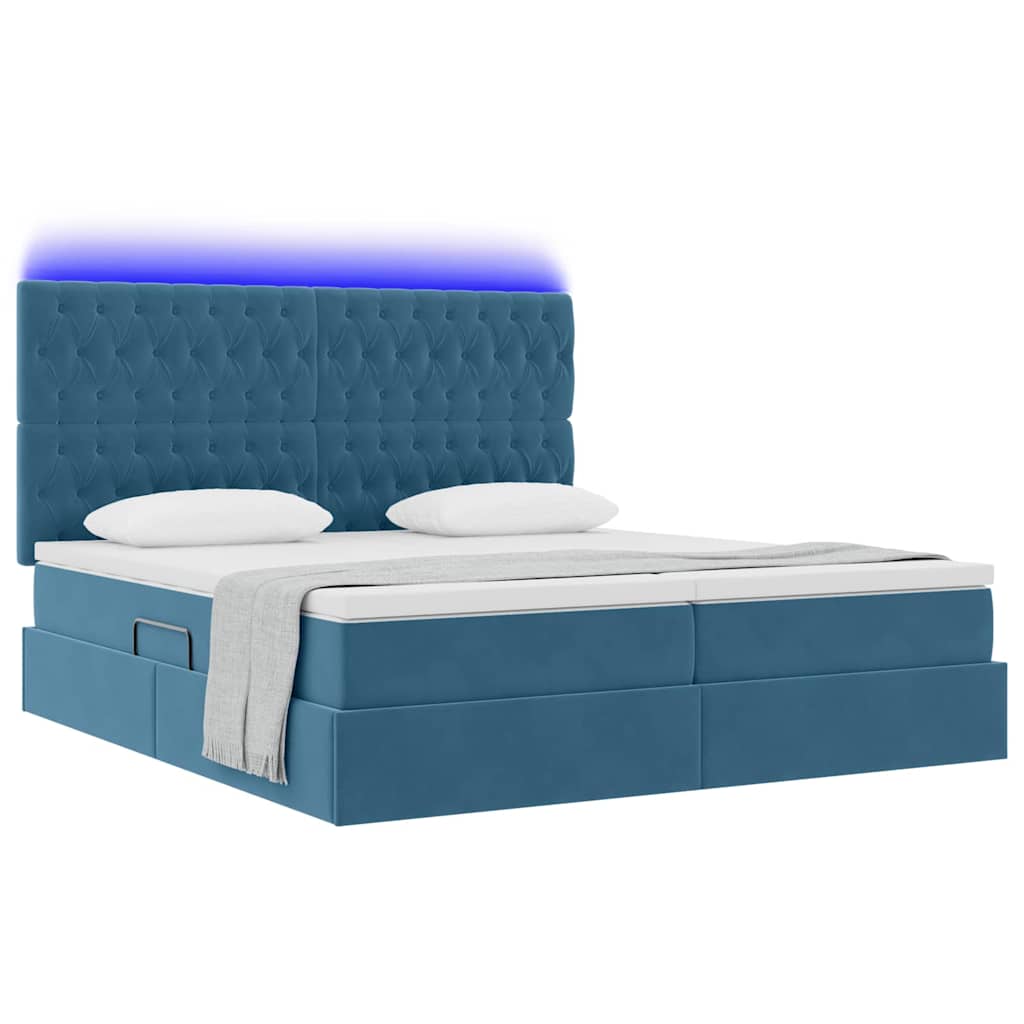 Thumbnail - vidaXL Bett mit LED-Lichtleisten Dunkelblau 180 x 200 cm Samt