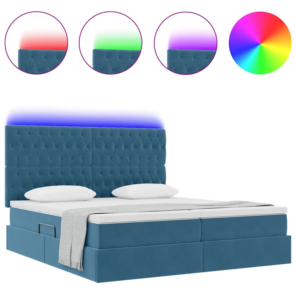 vidaXL LED Opslagbed met Matras Donkerblauw 180 x 200 cm Fluweel blauw, foto 4