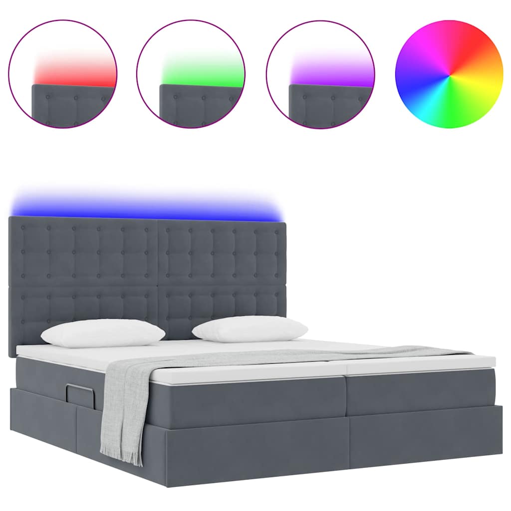 vidaXL LED Opslagbed met Matras Donkergrijs 180 x 200 cm Fluweel grijs, foto 4