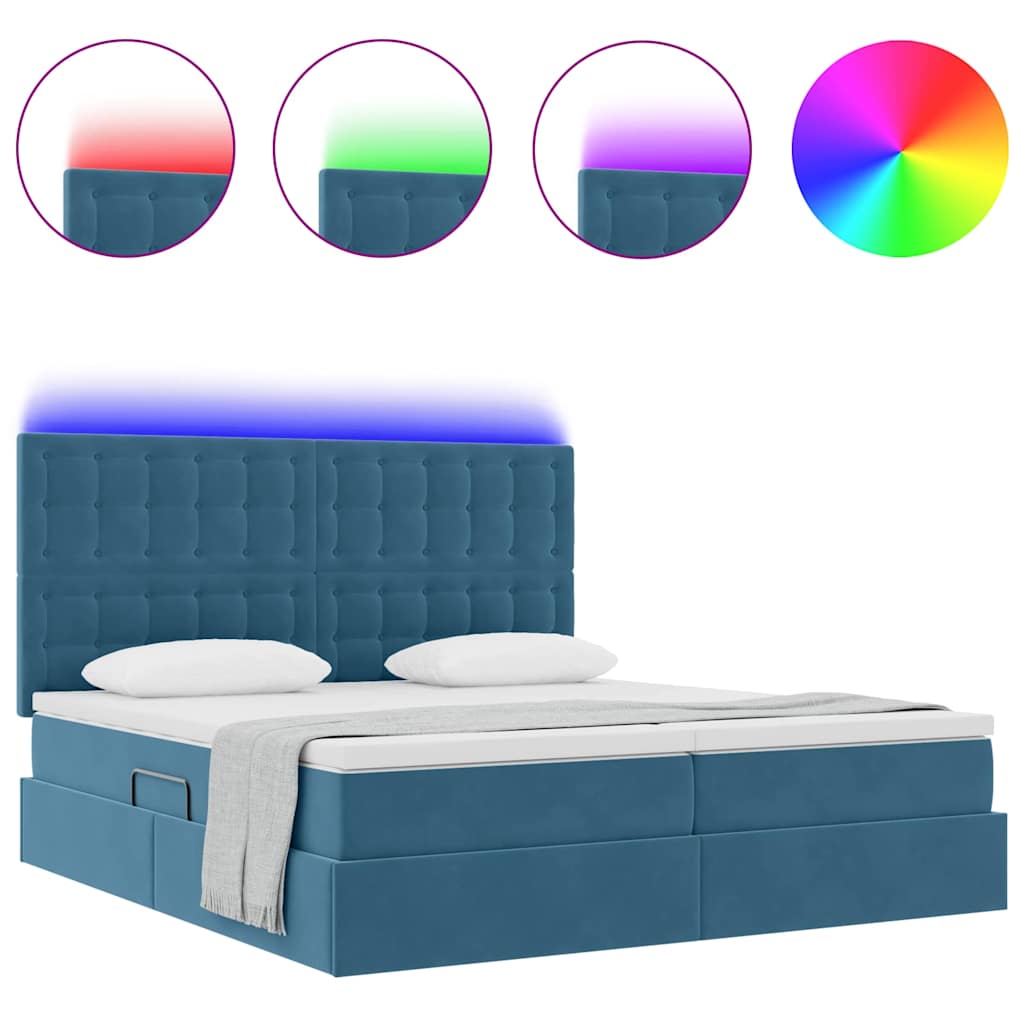 vidaXL LED Opslagbed met Matras Donkerblauw 180 x 200 cm Fluweel blauw, foto 4