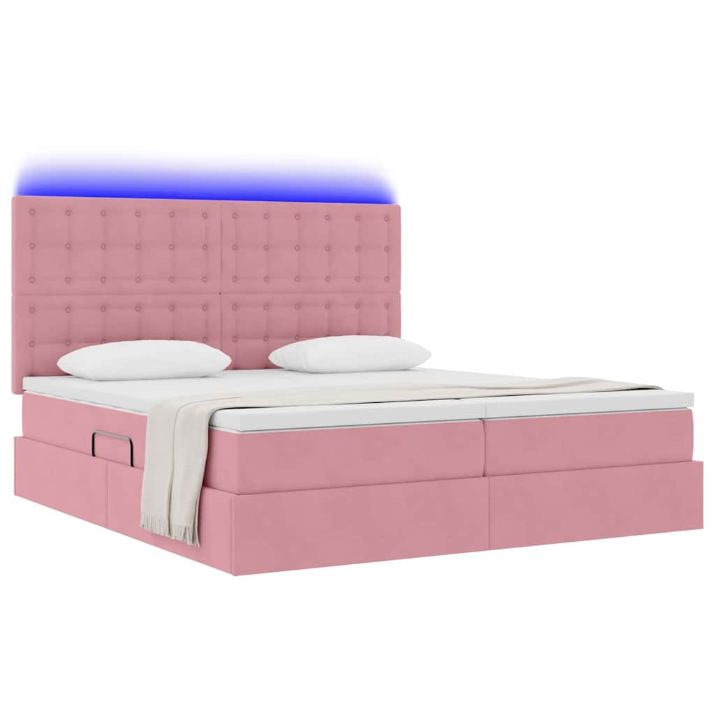 Thumbnail - vidaXL Bett mit LED-Lichtleisten mit Kopfteil Rosa 180 x 200 cm Samt