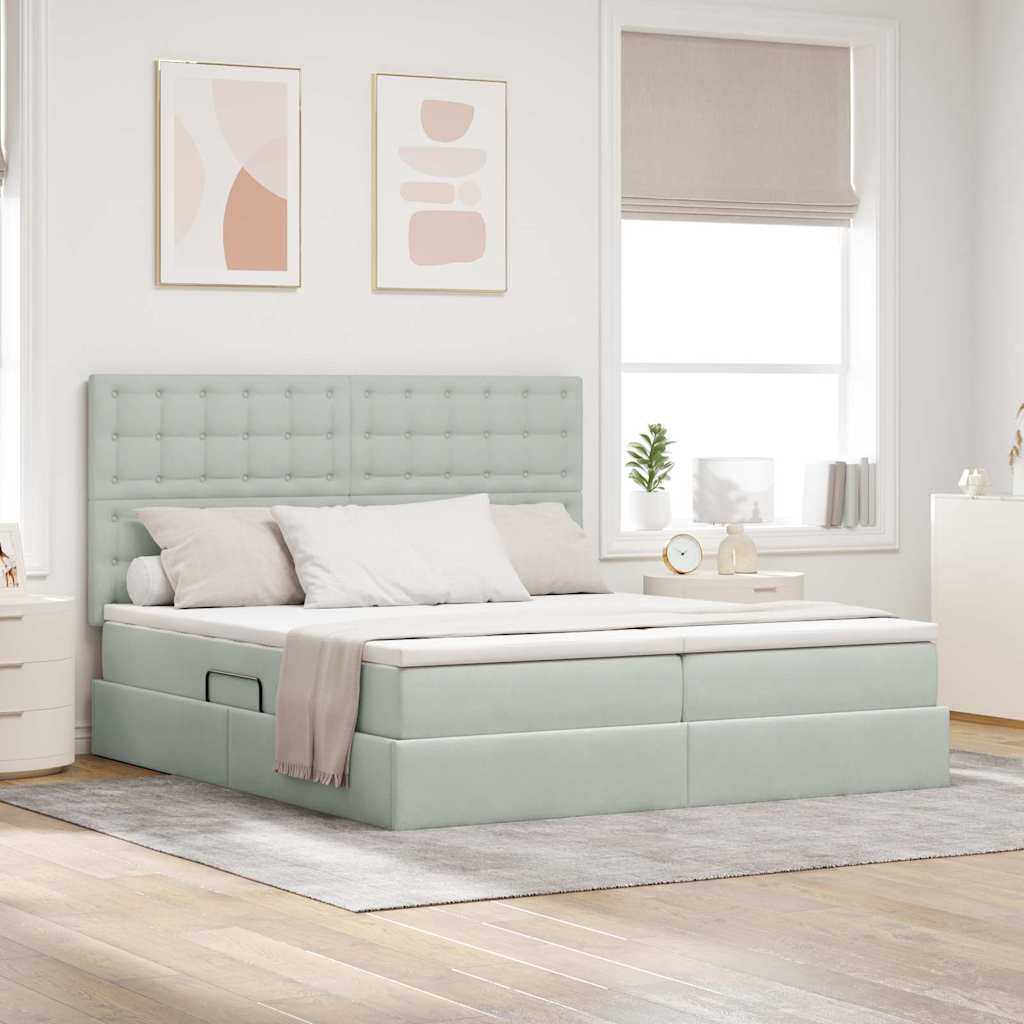 vidaXL Bett mit LED-Lichtleisten Hellgrau 200 x 200 cm Samt