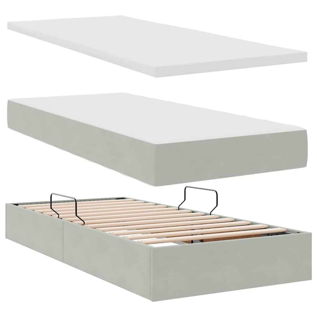 Postel s LED pásky s čelo Světle šedá 200 x 200 cm samet - obrázek 9