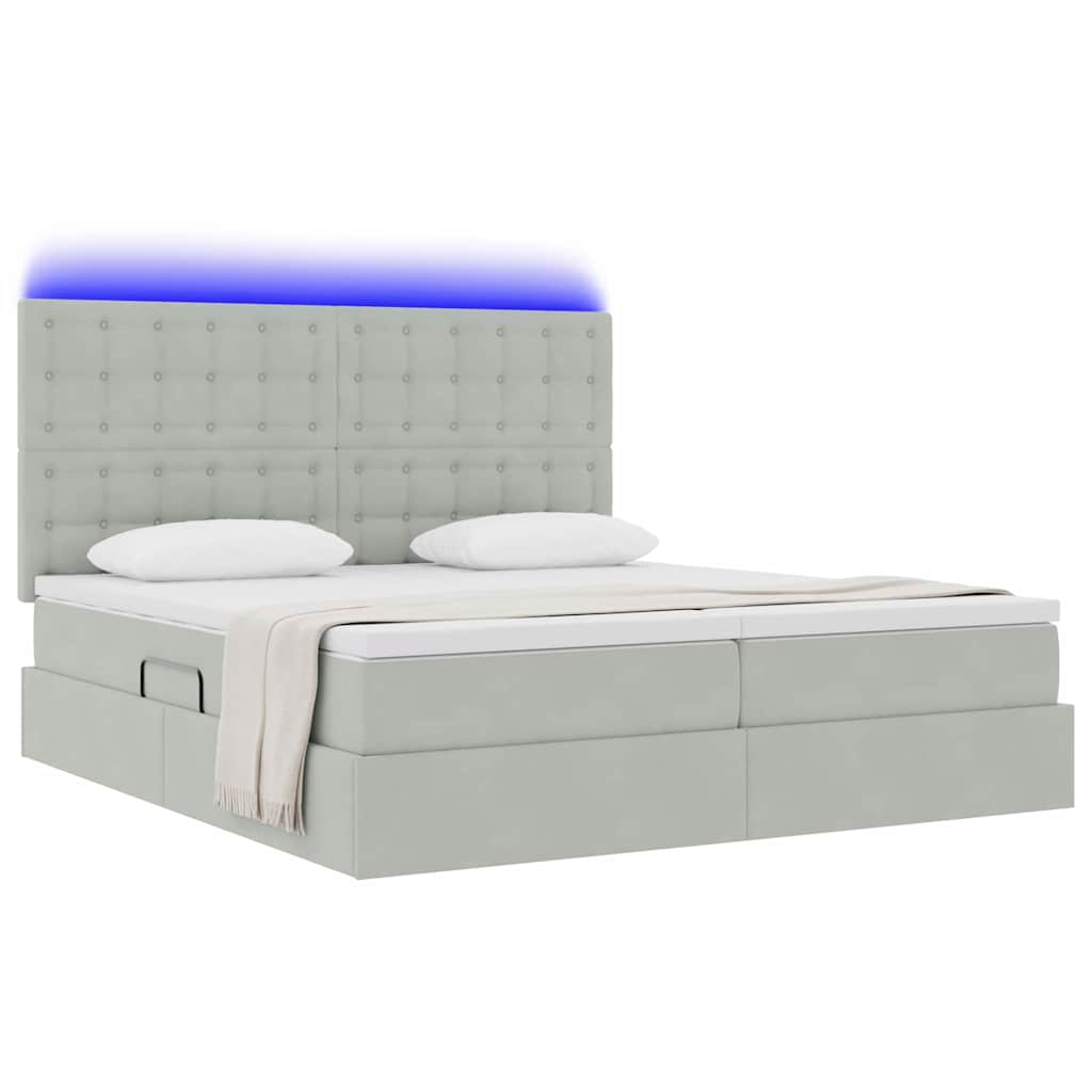 Thumbnail - vidaXL Bett mit LED-Lichtleisten Hellgrau 200 x 200 cm Samt