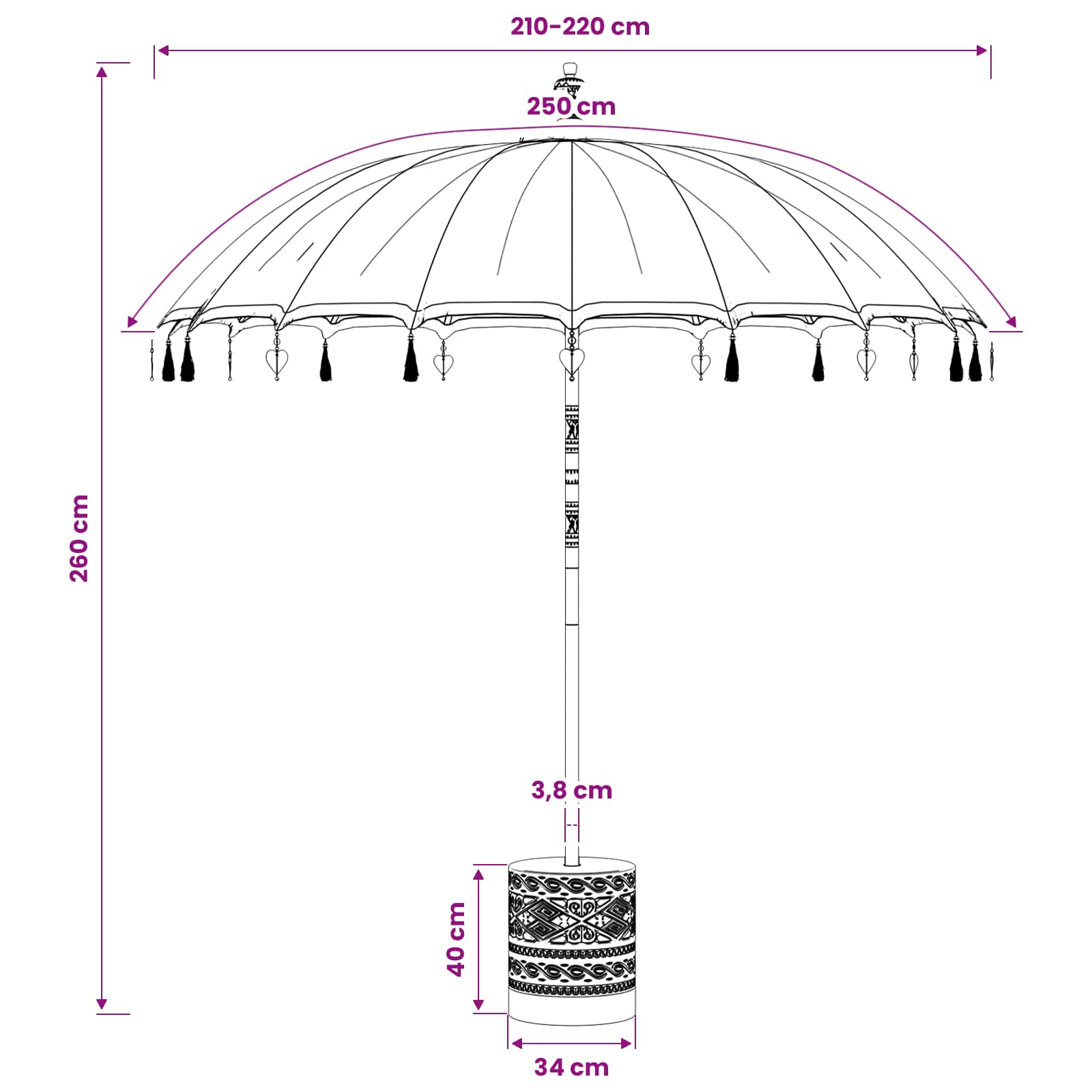 Balinese Parasol size guide