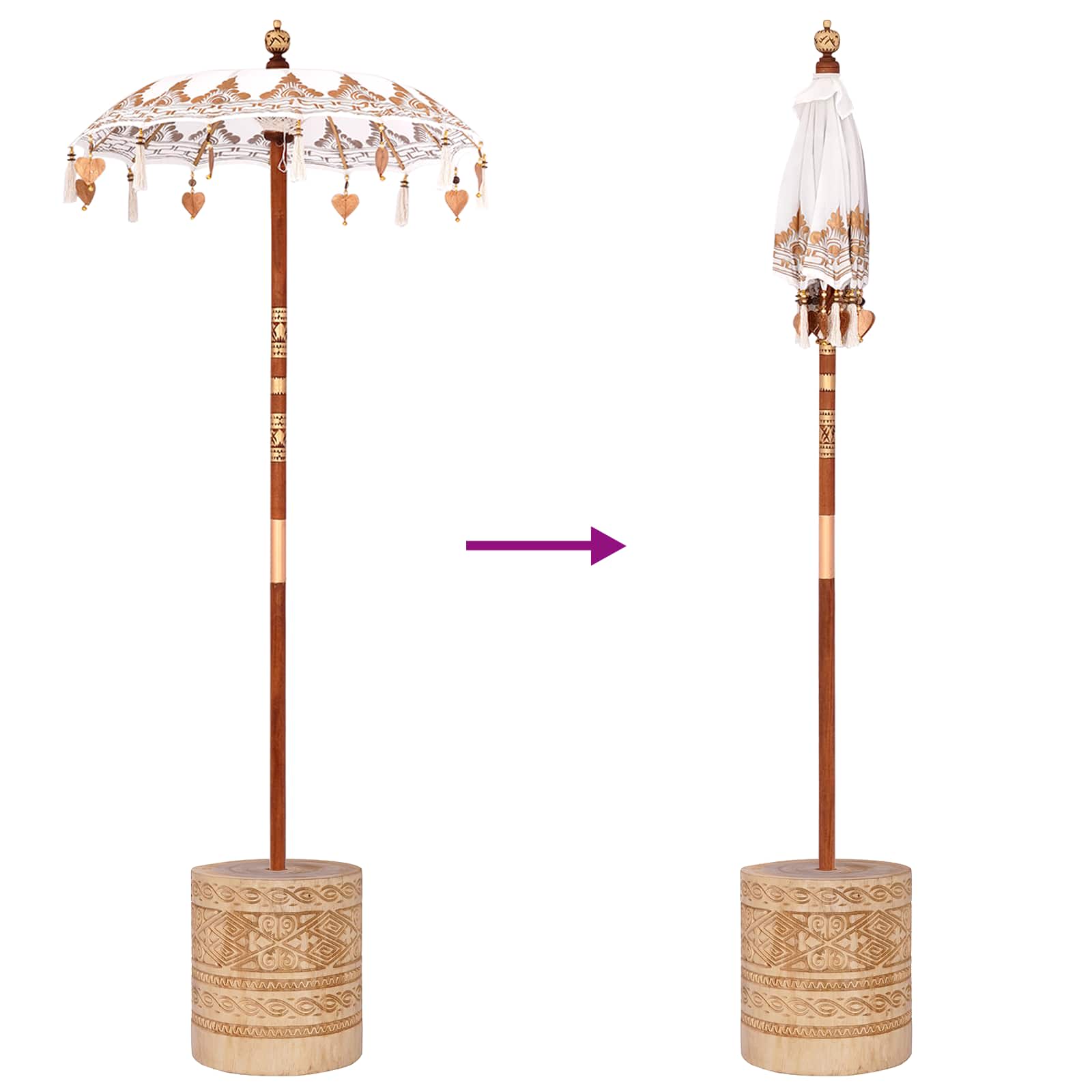 Balinese parasol met basis Crème 95 x 95 x 260 cm image 11