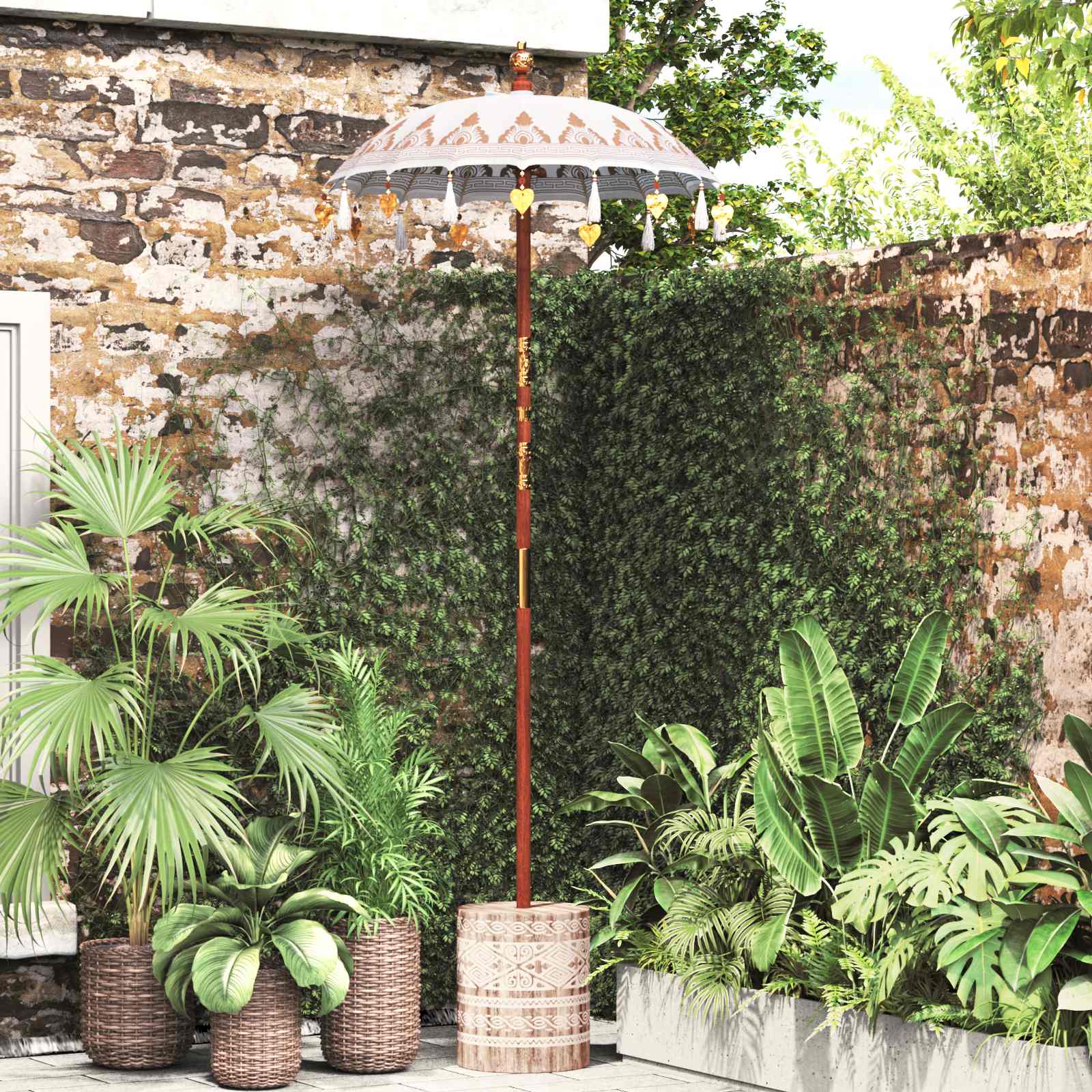 Балийски Парасол Крем 95-100 см Памук, солидно дърво