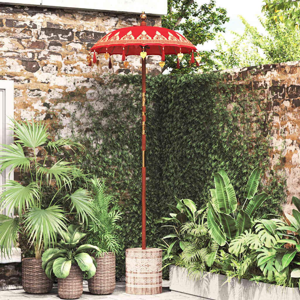 Parasol met Basis Rood, Bruin 250 cm Katoen, Hout