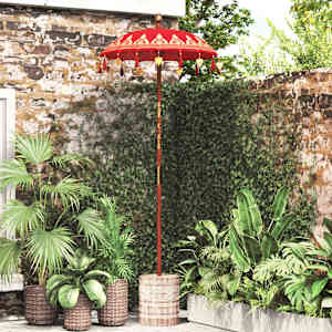 Balijski dežnik z osnovo Rdeča 95 x 95 x 260 cm