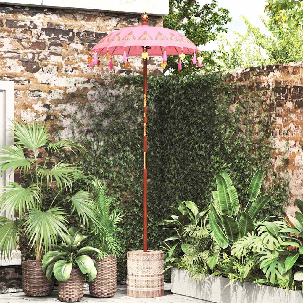 Sonnenschirm mit Fuß Pink und Braun 250 cm Baumwolle und Holz