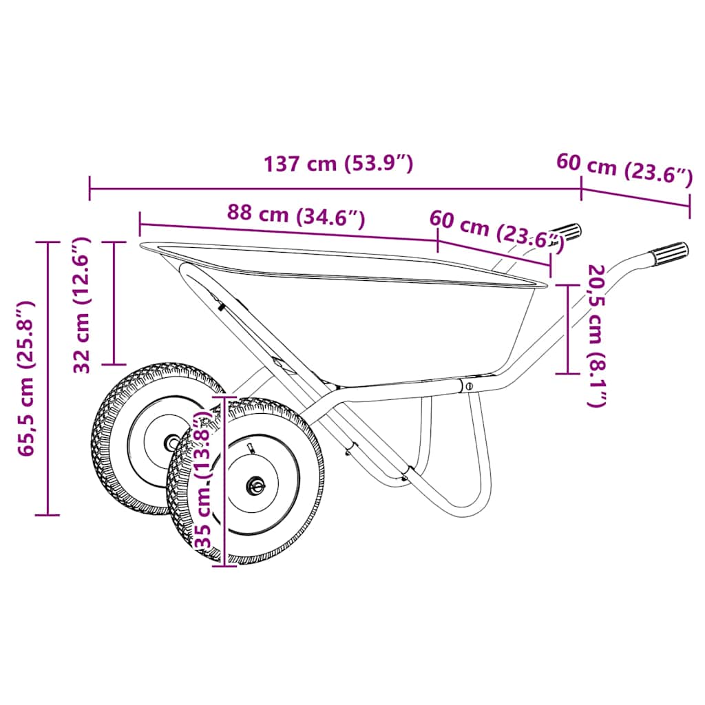 Kruiwagen Zilver en Zwart 137 x 60 x 65,5 cm Staal image 11