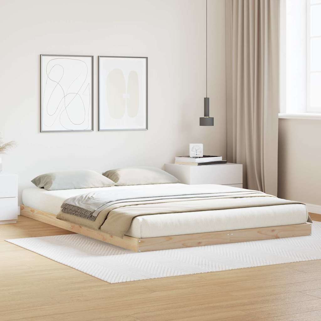 Põrandavaht Voodi Raam Valge 140x220 cm Kindel Puit Mänd
